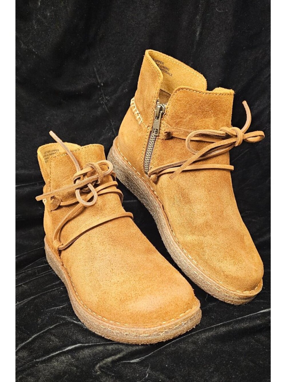 Handcrafted Tan Suede Ankle Boots With Side Zipper Lace Detail & Durable Soles -